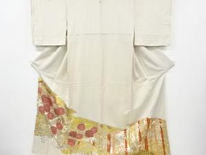 アンティーク　金彩　菊模様刺繍五つ紋着物(比翼付き)